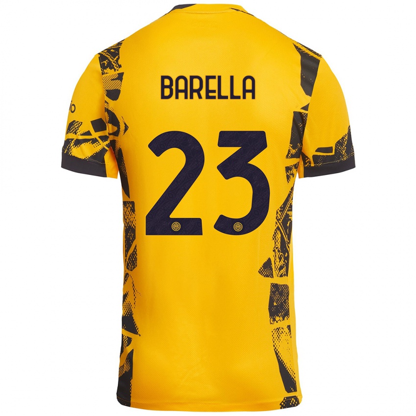 Niño Camiseta Nicolò Barella #23 Dorado Negro Equipación Tercera 2024/25 La Camisa Chile