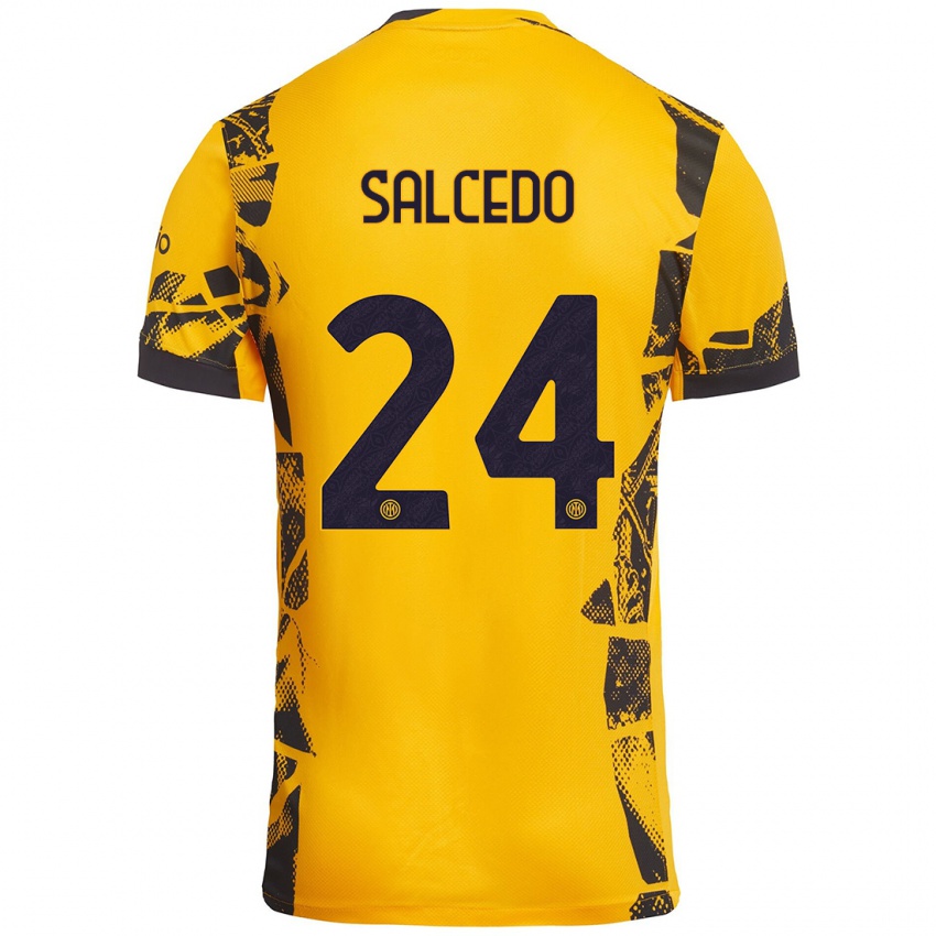 Niño Camiseta Eddie Salcedo #24 Dorado Negro Equipación Tercera 2024/25 La Camisa Chile