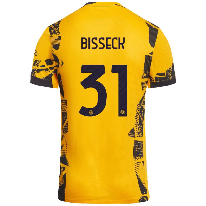 Niño Camiseta Yann Bisseck #31 Dorado Negro Equipación Tercera 2024/25 La Camisa Chile