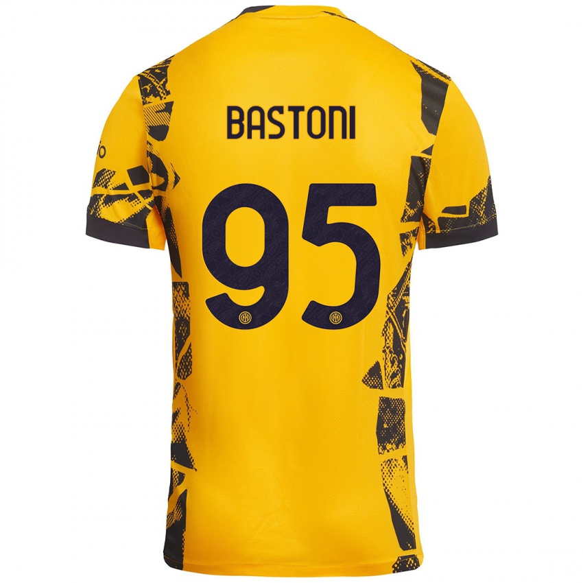 Niño Camiseta Alessandro Bastoni #95 Dorado Negro Equipación Tercera 2024/25 La Camisa Chile