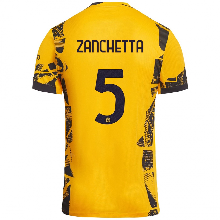 Niño Camiseta Mattia Zanchetta #5 Dorado Negro Equipación Tercera 2024/25 La Camisa Chile