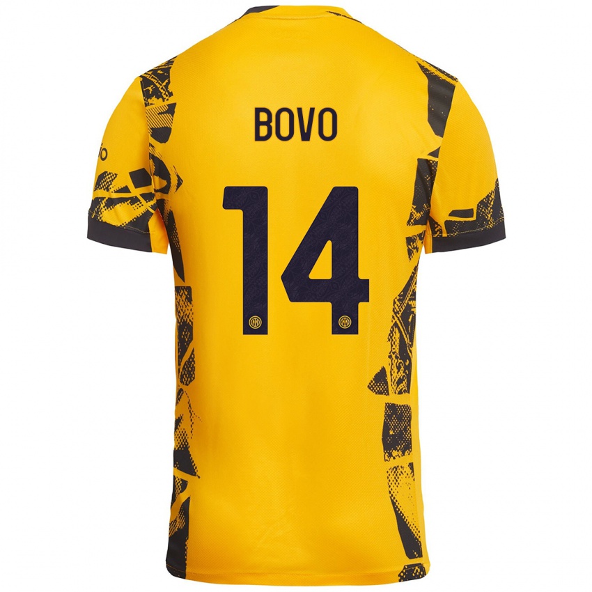 Niño Camiseta Leonardo Bovo #14 Dorado Negro Equipación Tercera 2024/25 La Camisa Chile