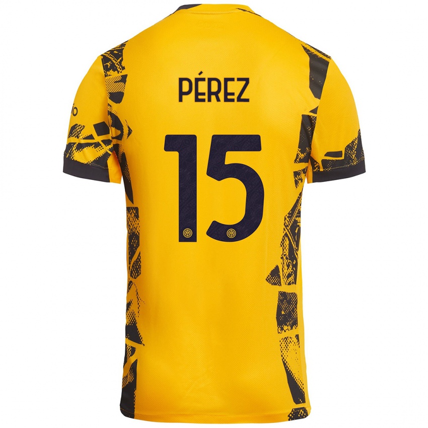 Niño Camiseta Álex Pérez #15 Dorado Negro Equipación Tercera 2024/25 La Camisa Chile