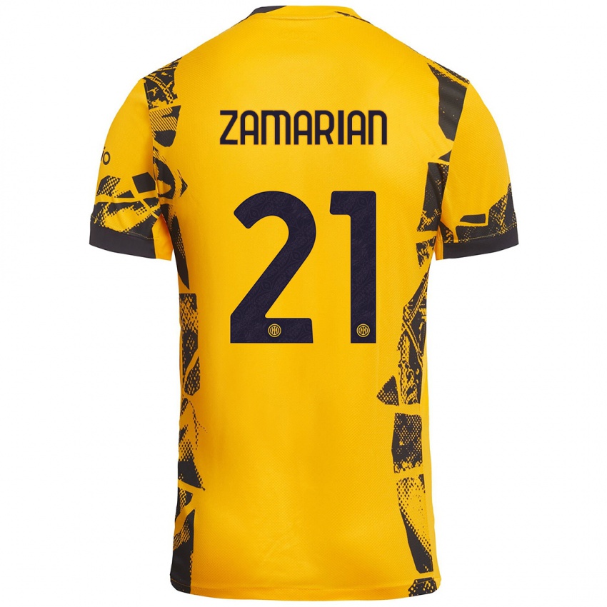 Niño Camiseta Matteo Zamarian #21 Dorado Negro Equipación Tercera 2024/25 La Camisa Chile