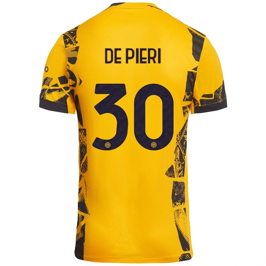 Niño Camiseta Giacomo De Pieri #30 Dorado Negro Equipación Tercera 2024/25 La Camisa Chile