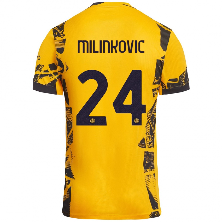 Niño Camiseta Marija Milinković #24 Dorado Negro Equipación Tercera 2024/25 La Camisa Chile