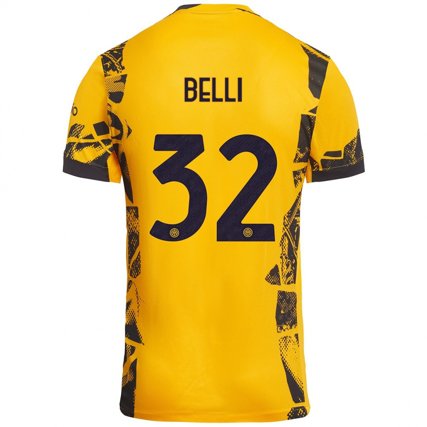 Niño Camiseta Elena Belli #32 Dorado Negro Equipación Tercera 2024/25 La Camisa Chile