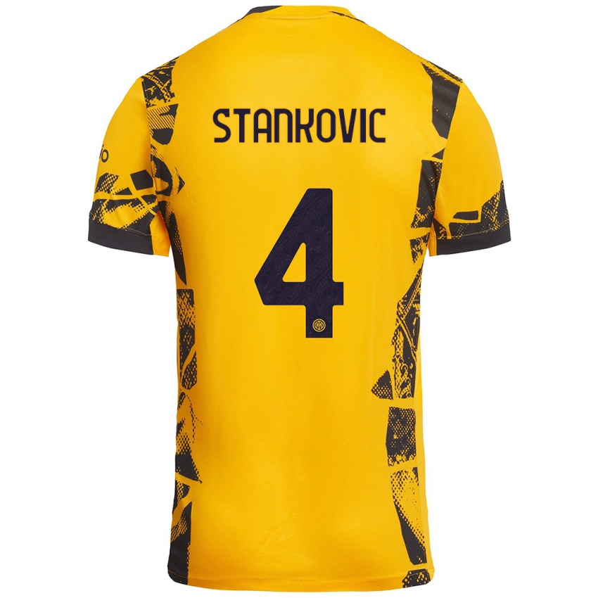 Niño Camiseta Aleksandar Stankovic #4 Dorado Negro Equipación Tercera 2024/25 La Camisa Chile