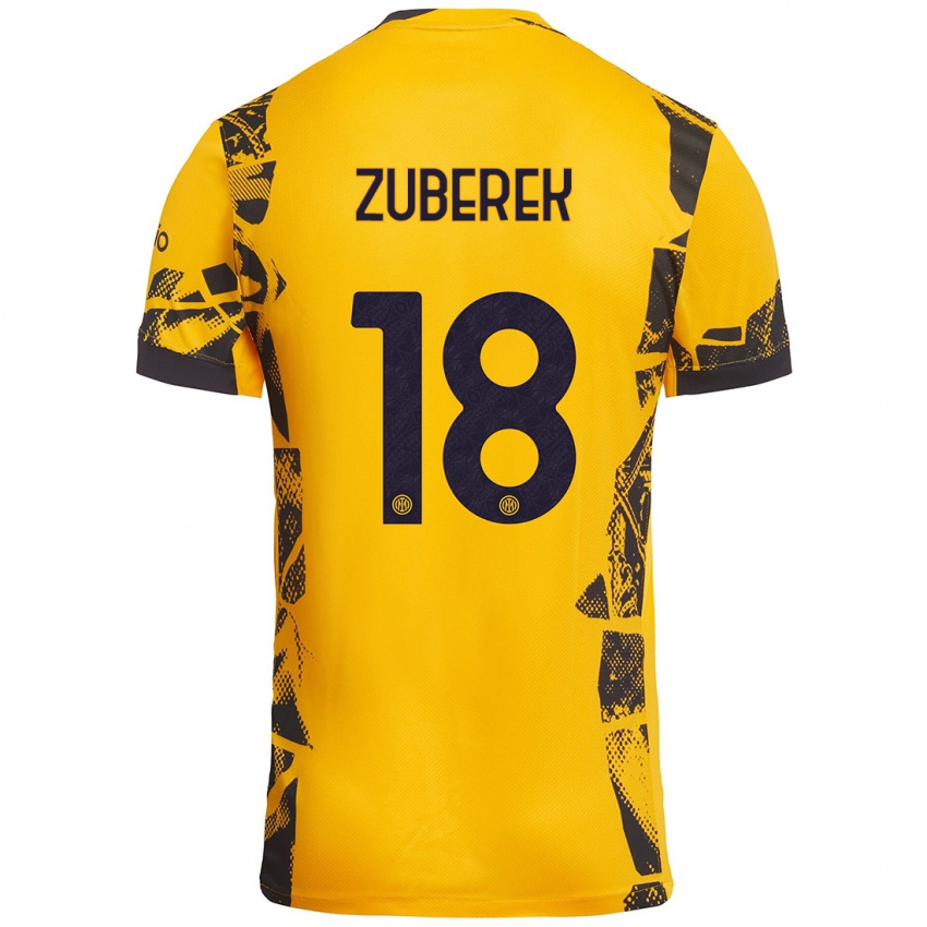 Niño Camiseta Jan Zuberek #18 Dorado Negro Equipación Tercera 2024/25 La Camisa Chile