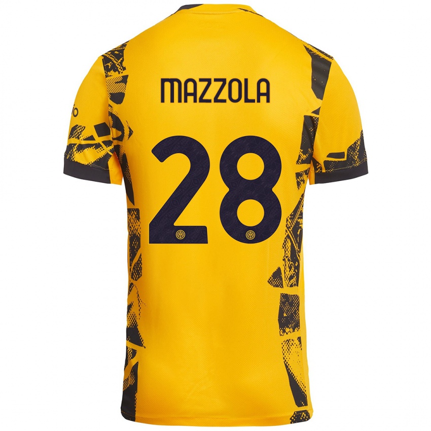 Niño Camiseta Giuseppe Mazzola #28 Dorado Negro Equipación Tercera 2024/25 La Camisa Chile