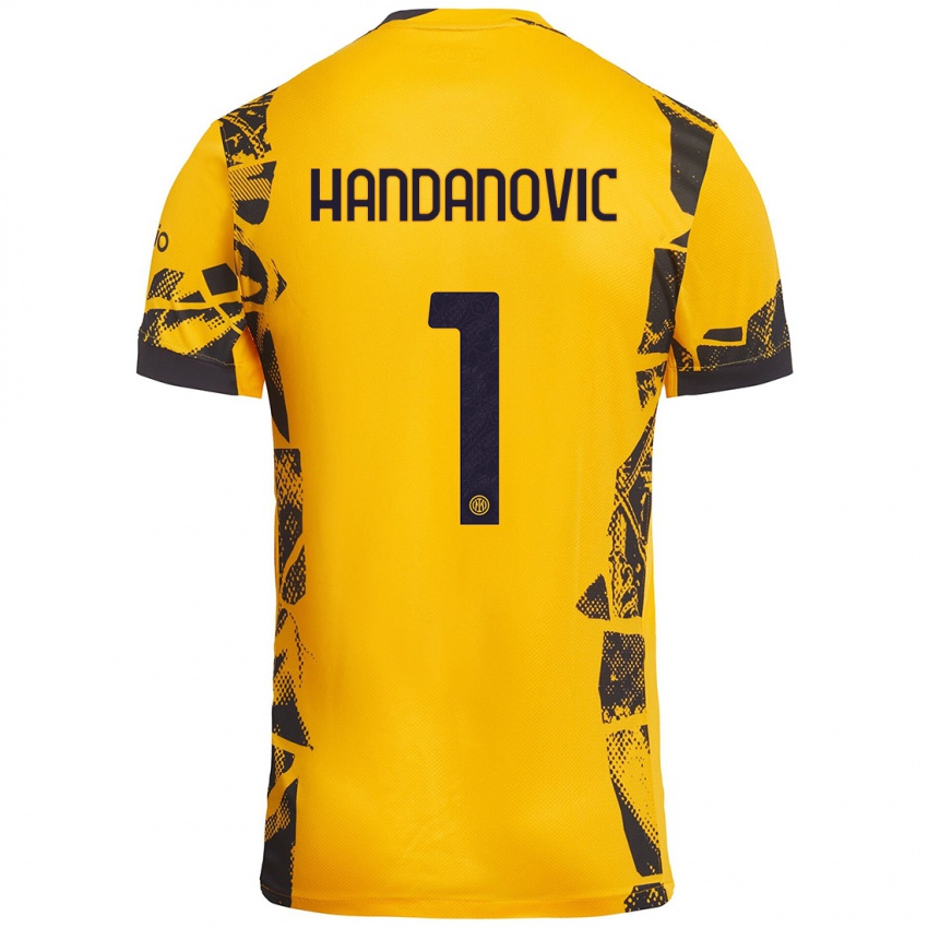 Niño Camiseta Samir Handanovic #1 Dorado Negro Equipación Tercera 2024/25 La Camisa Chile