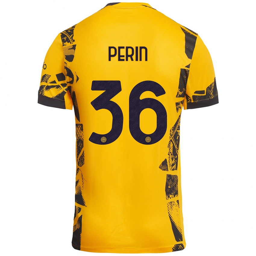 Niño Camiseta Nicolo Perin #36 Dorado Negro Equipación Tercera 2024/25 La Camisa Chile