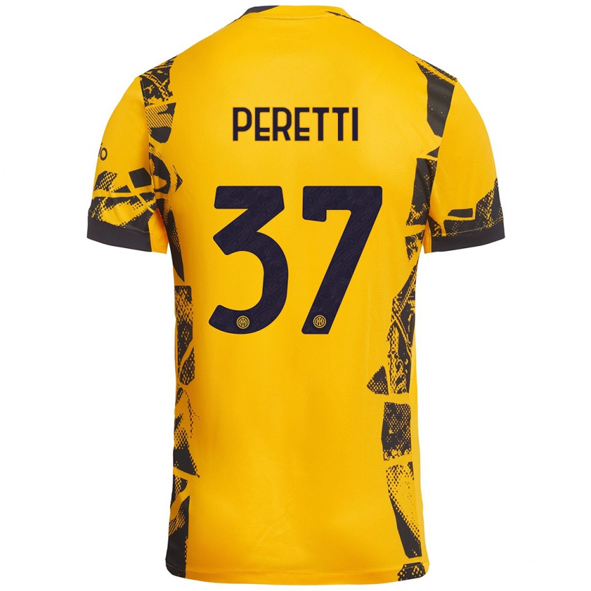 Niño Camiseta Lorenzo Peretti #37 Dorado Negro Equipación Tercera 2024/25 La Camisa Chile