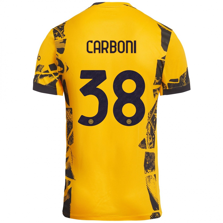 Niño Camiseta Valentin Carboni #38 Dorado Negro Equipación Tercera 2024/25 La Camisa Chile