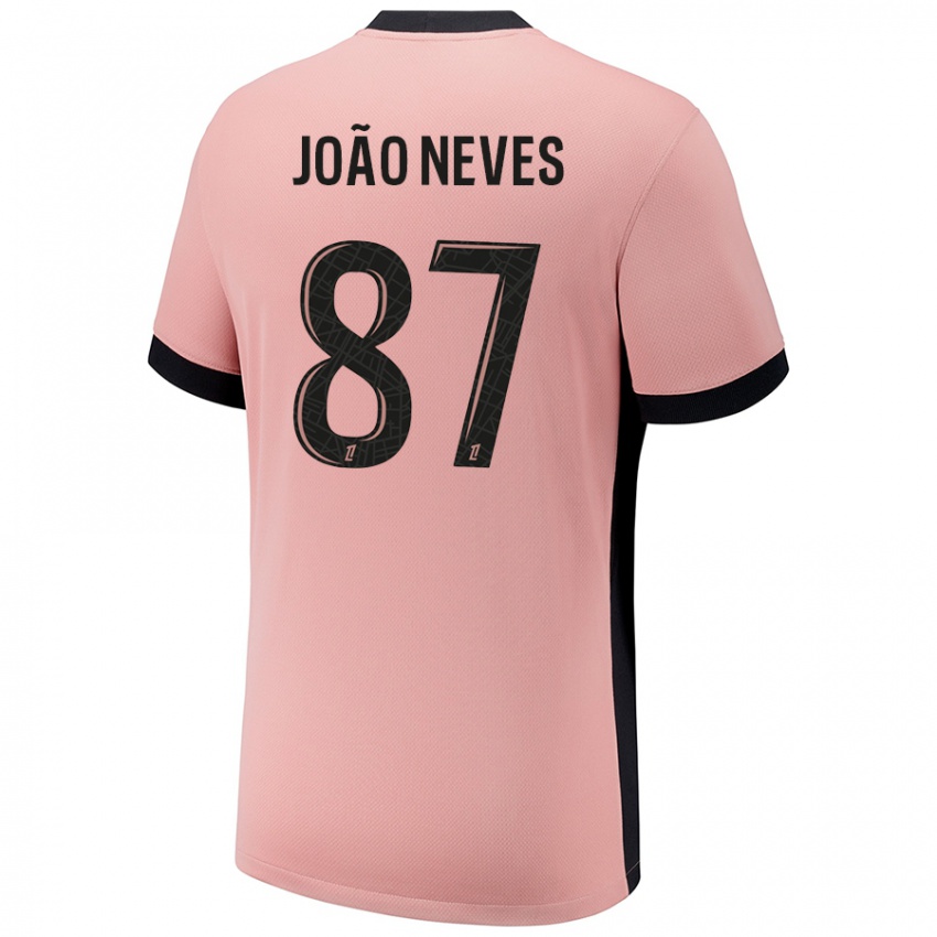 Niño Camiseta João Neves #87 Rosa Óxido Equipación Tercera 2024/25 La Camisa Chile