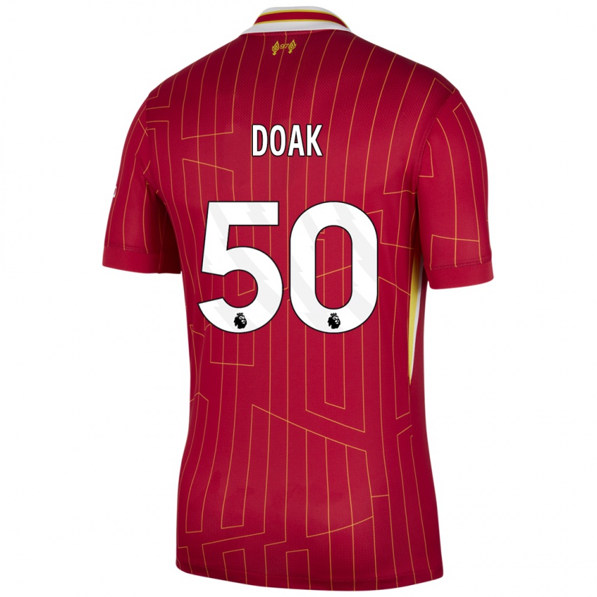 Hombre Camiseta Ben Doak #50 Rojo Amarillo Blanco 1ª Equipación 2024/25 La Camisa Chile