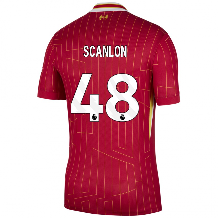 Hombre Camiseta Calum Scanlon #48 Rojo Amarillo Blanco 1ª Equipación 2024/25 La Camisa Chile