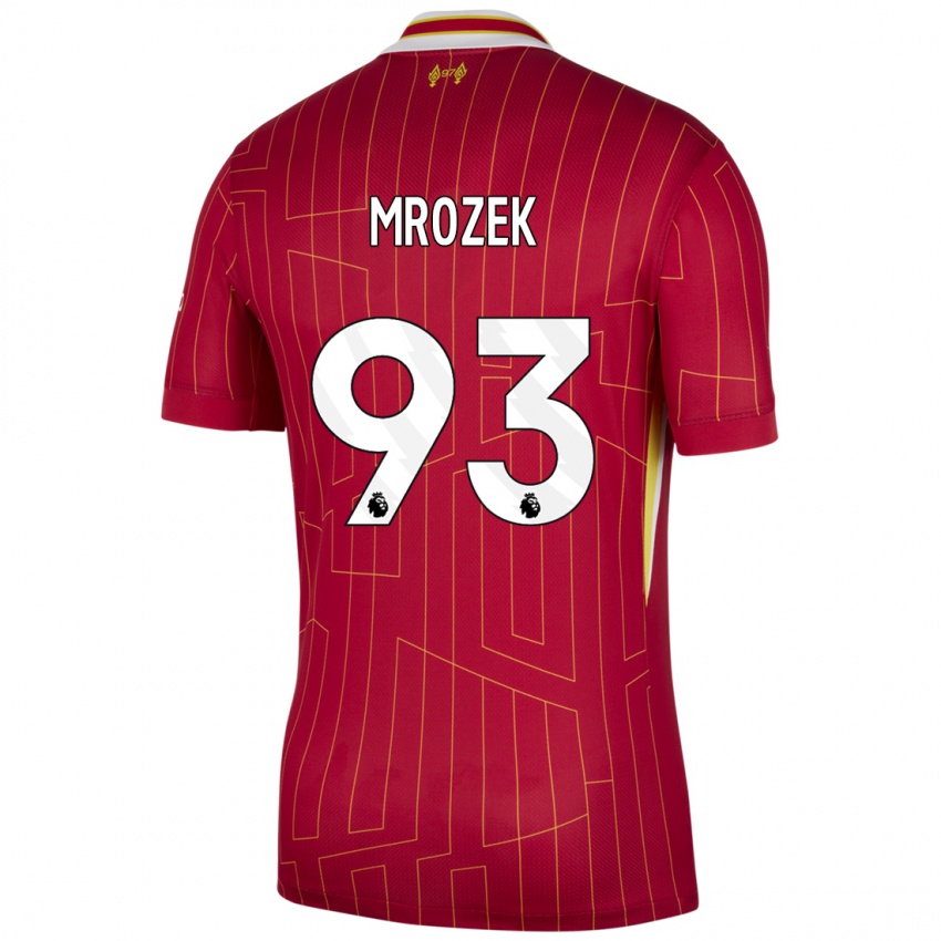 Hombre Camiseta Fabian Mrozek #93 Rojo Amarillo Blanco 1ª Equipación 2024/25 La Camisa Chile