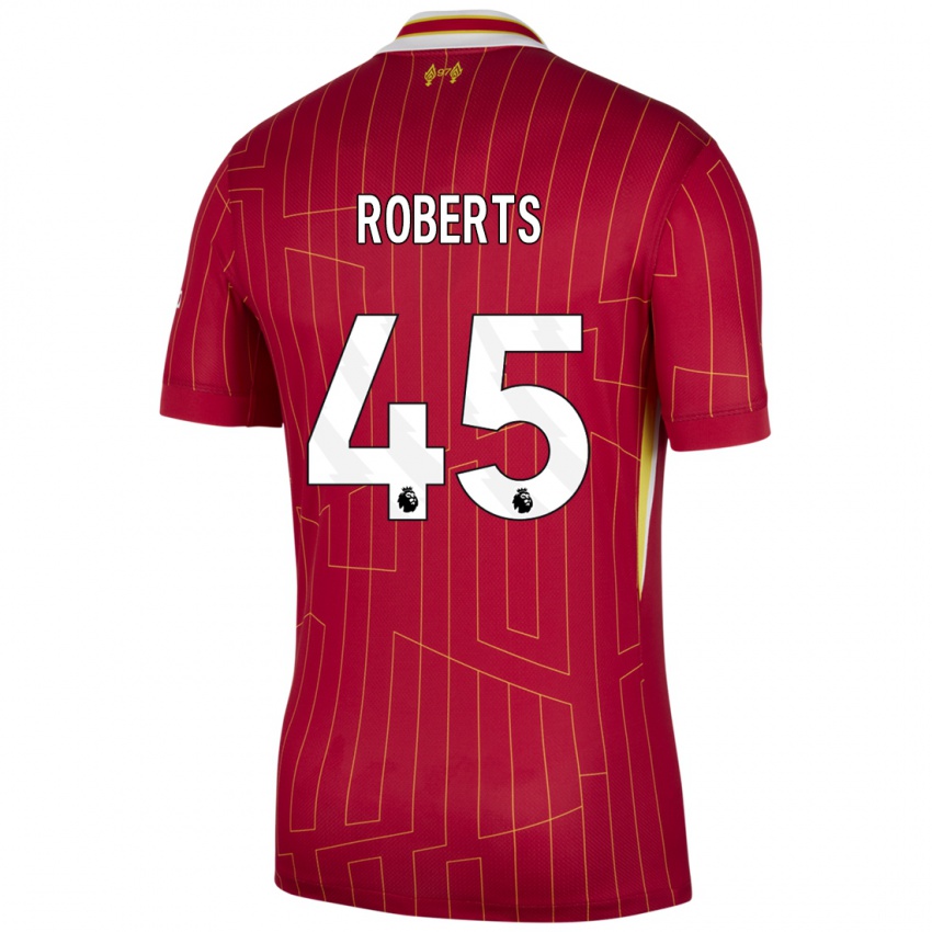 Hombre Camiseta Iwan Roberts #45 Rojo Amarillo Blanco 1ª Equipación 2024/25 La Camisa Chile