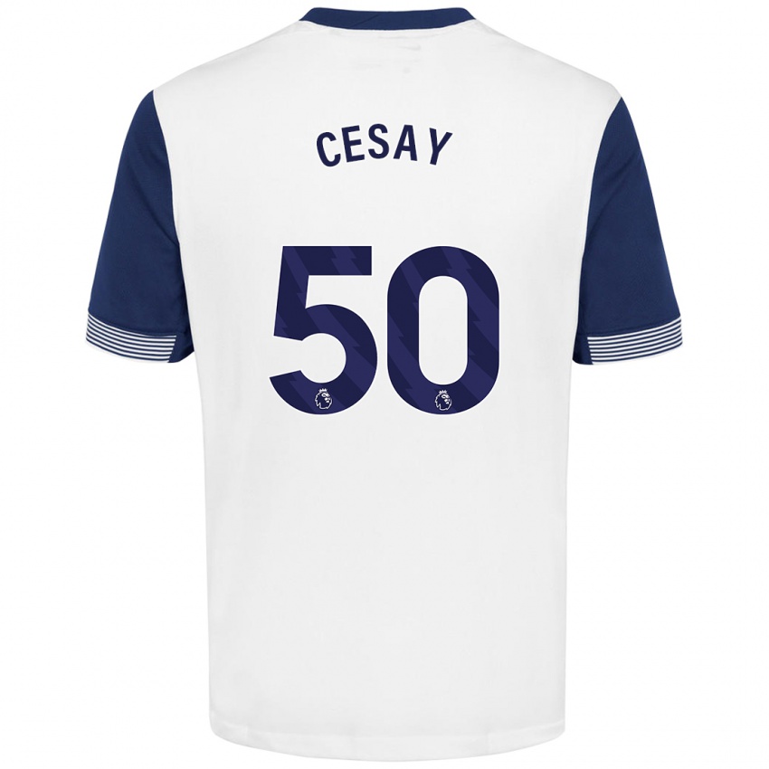 Hombre Camiseta Kallum Cesay #50 Blanco Azul 1ª Equipación 2024/25 La Camisa Chile