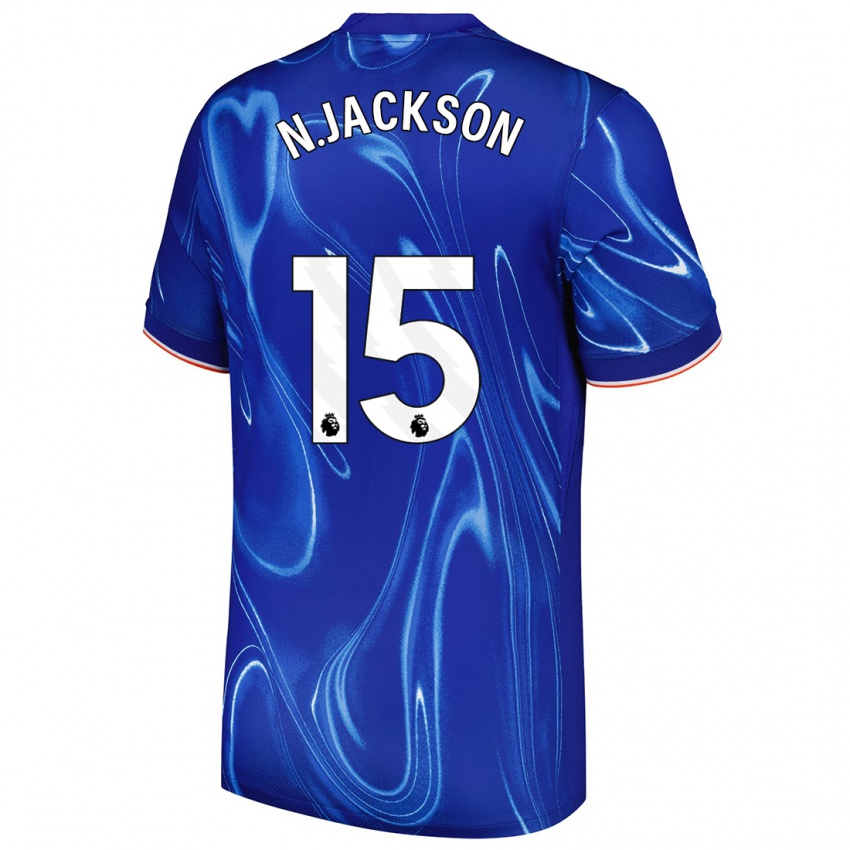 Hombre Camiseta Nicolas Jackson #15 Azul Blanco 1ª Equipación 2024/25 La Camisa Chile