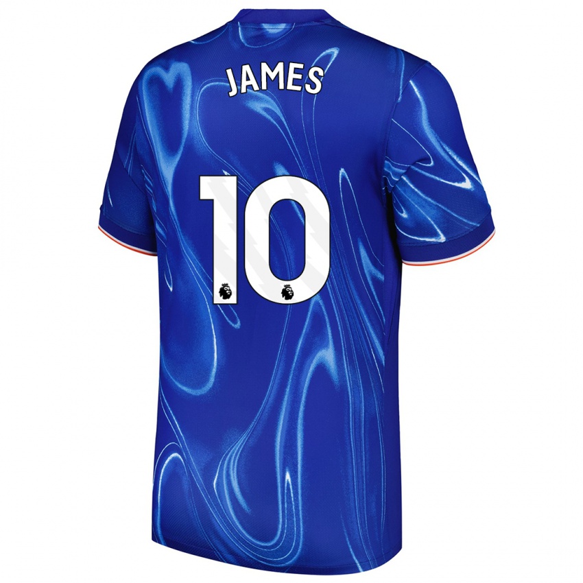 Hombre Camiseta Lauren James #10 Azul Blanco 1ª Equipación 2024/25 La Camisa Chile