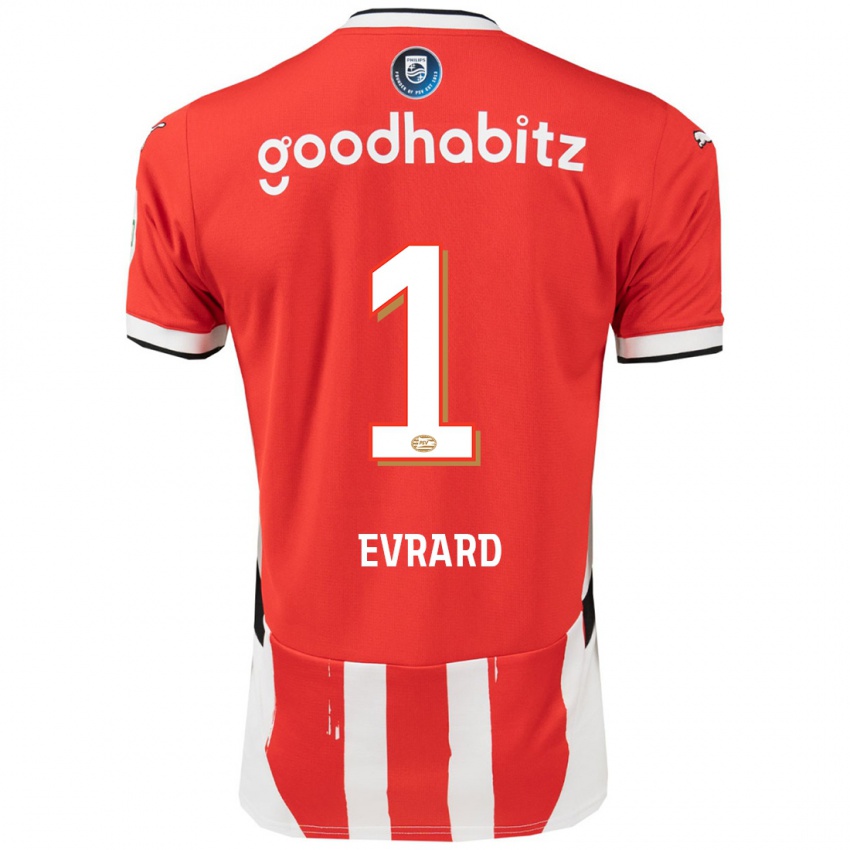 Hombre Camiseta Nicky Evrard #1 Rojo Blanco 1ª Equipación 2024/25 La Camisa Chile