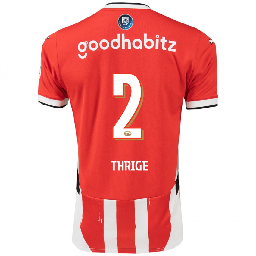 Hombre Camiseta Sara Thrige #2 Rojo Blanco 1ª Equipación 2024/25 La Camisa Chile