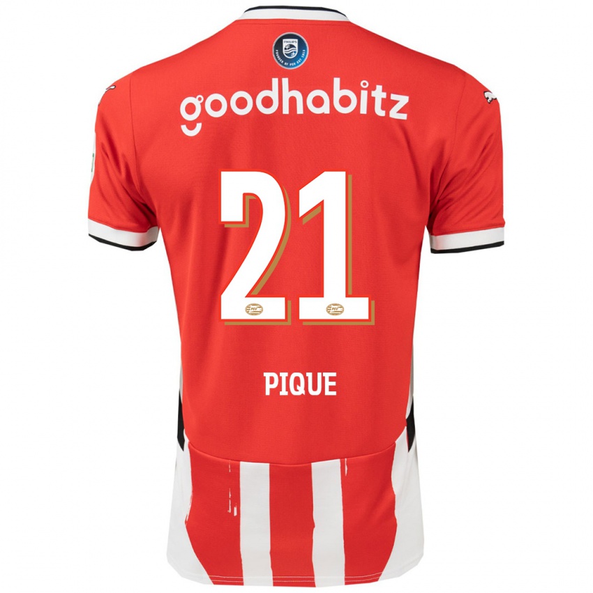 Hombre Camiseta Naomi Piqué #21 Rojo Blanco 1ª Equipación 2024/25 La Camisa Chile