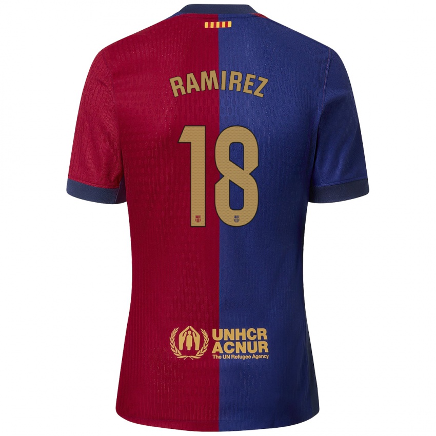 Hombre Camiseta Emma Ramirez #18 Azul Rojo 1ª Equipación 2024/25 La Camisa Chile