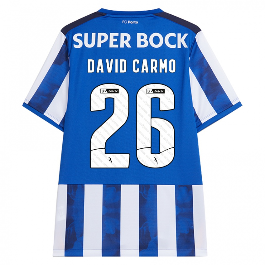 Hombre Camiseta David Carmo #26 Azul Blanco 1ª Equipación 2024/25 La Camisa Chile