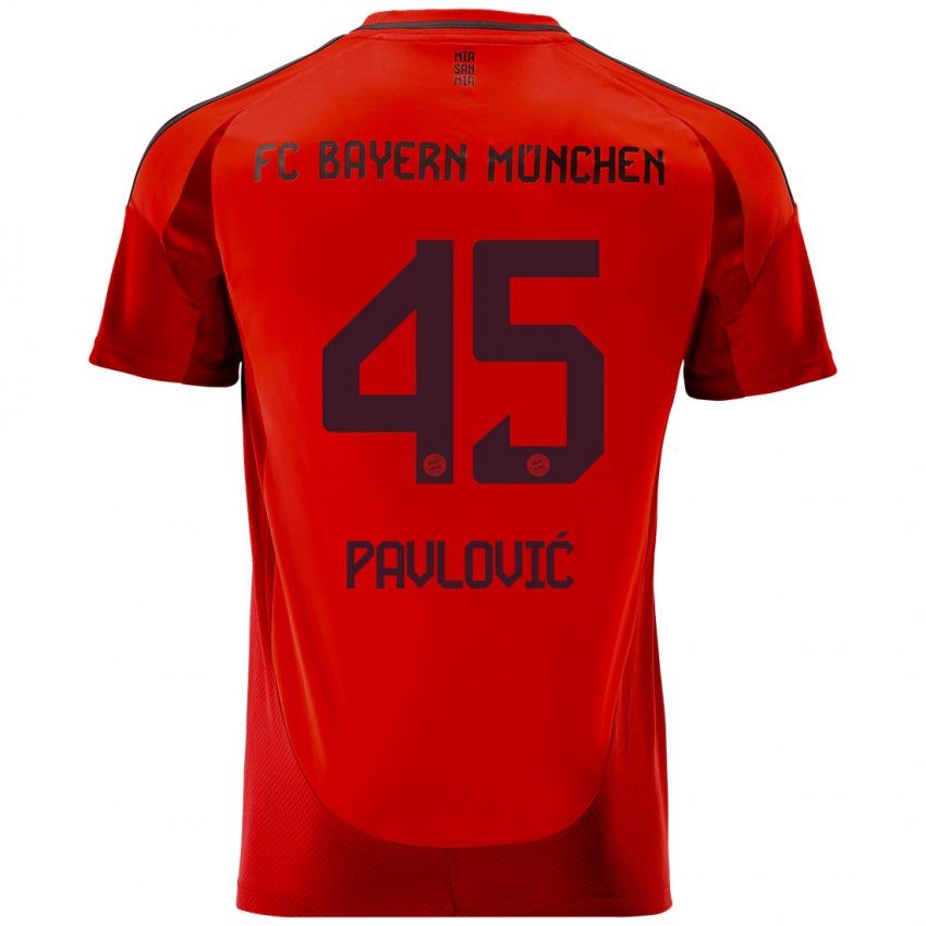 Hombre Camiseta Aleksandar Pavlovic #45 Rojo 1ª Equipación 2024/25 La Camisa Chile