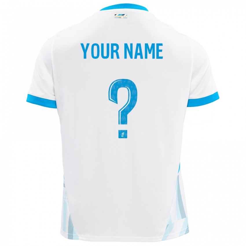 Hombre Camiseta Su Nombre #0 Blanco Azul Cielo 1ª Equipación 2024/25 La Camisa Chile