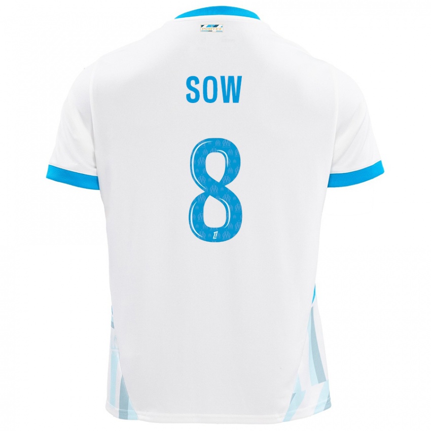 Hombre Camiseta Mbayang Sow #8 Blanco Azul Cielo 1ª Equipación 2024/25 La Camisa Chile