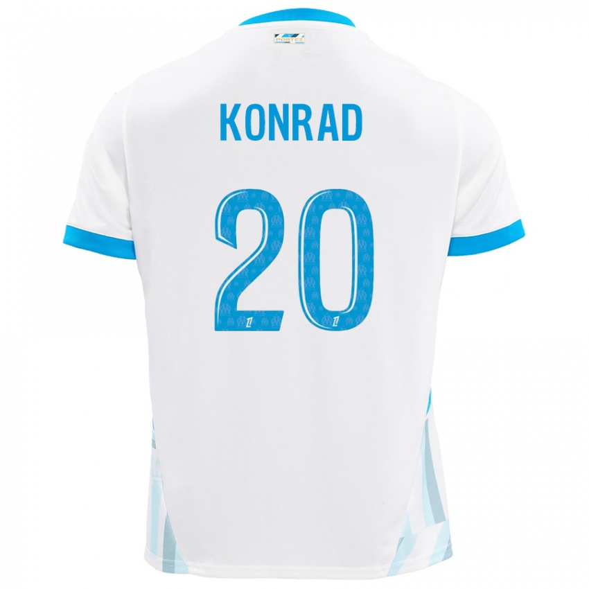 Hombre Camiseta Konrad De La Fuente #20 Blanco Azul Cielo 1ª Equipación 2024/25 La Camisa Chile