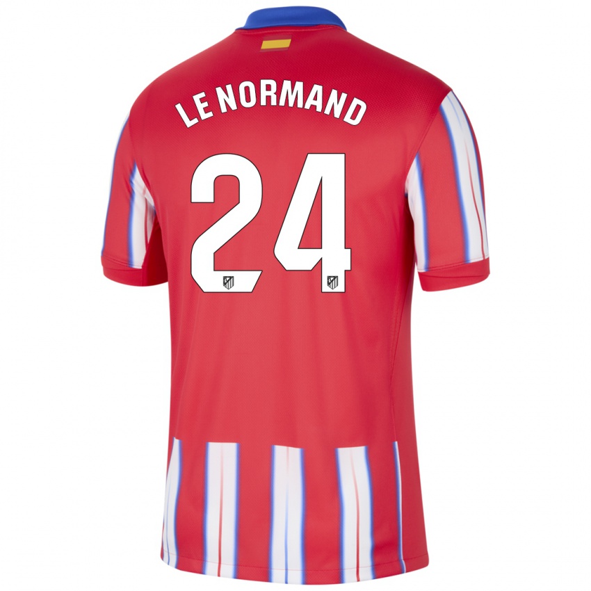 Hombre Camiseta Robin Le Normand #24 Rojo Blanco Azul 1ª Equipación 2024/25 La Camisa Chile