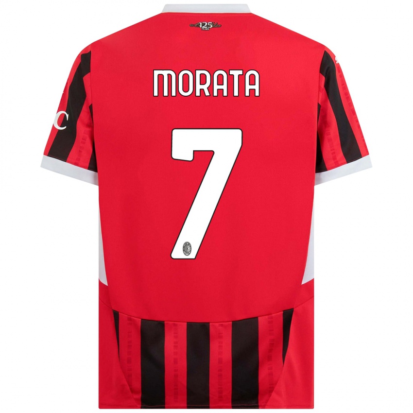 Hombre Camiseta Alvaro Morata #7 Rojo Negro 1ª Equipación 2024/25 La Camisa Chile