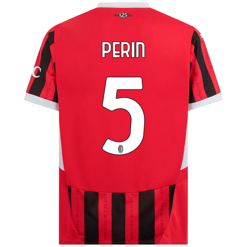 Hombre Camiseta Ernesto Perin #5 Rojo Negro 1ª Equipación 2024/25 La Camisa Chile