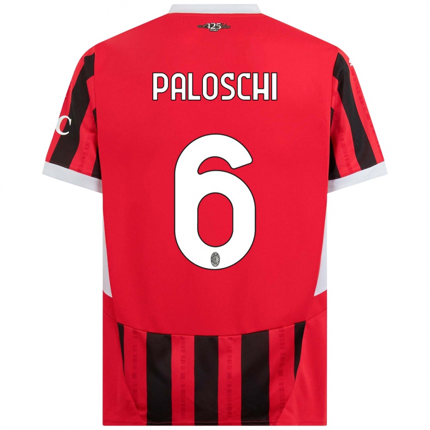 Hombre Camiseta Dorian Paloschi #6 Rojo Negro 1ª Equipación 2024/25 La Camisa Chile