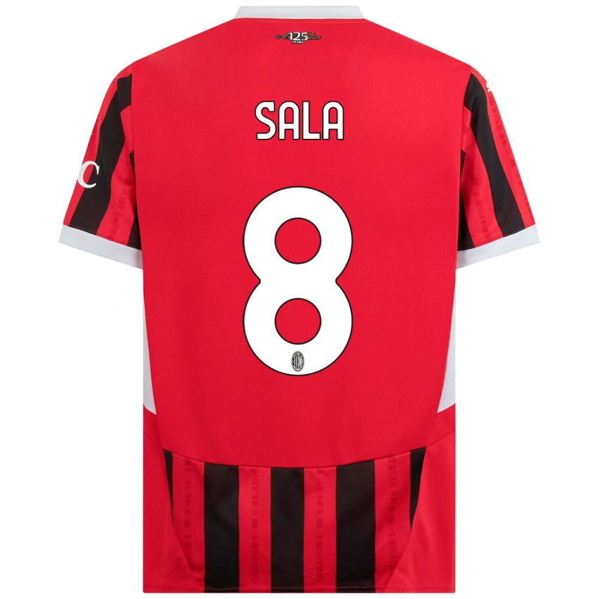 Hombre Camiseta Emanuele Sala #8 Rojo Negro 1ª Equipación 2024/25 La Camisa Chile