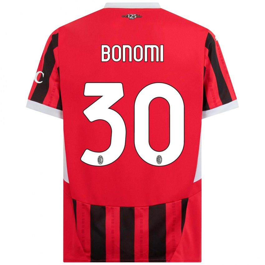 Hombre Camiseta Alessandro Bonomi #30 Rojo Negro 1ª Equipación 2024/25 La Camisa Chile