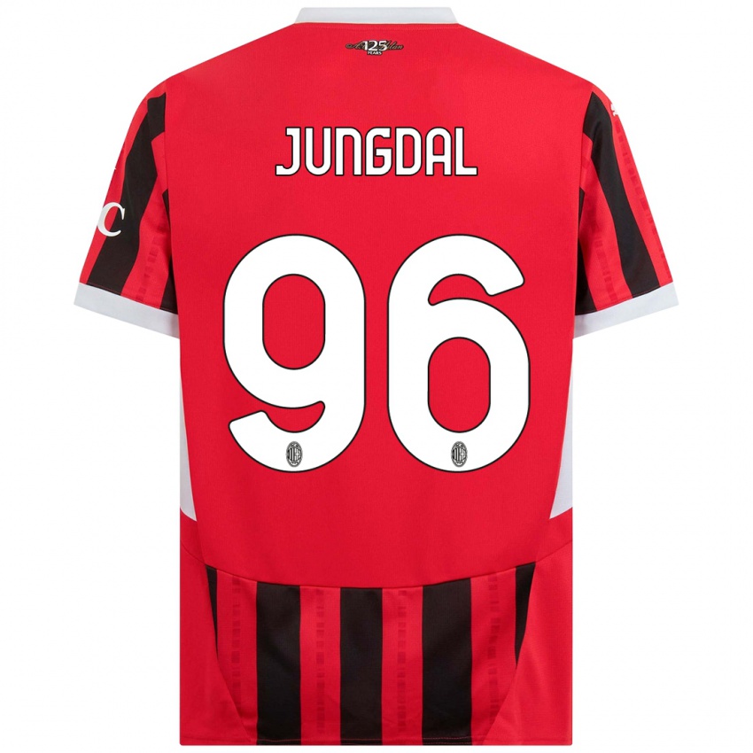 Hombre Camiseta Andreas Jungdal #96 Rojo Negro 1ª Equipación 2024/25 La Camisa Chile