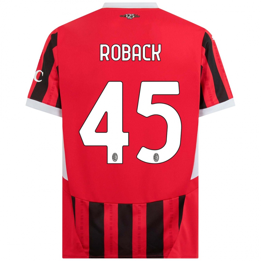 Hombre Camiseta Emil Roback #45 Rojo Negro 1ª Equipación 2024/25 La Camisa Chile