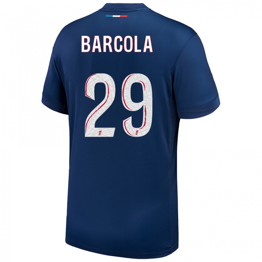 Hombre Camiseta Bradley Barcola #29 Azul Marino Blanco 1ª Equipación 2024/25 La Camisa Chile