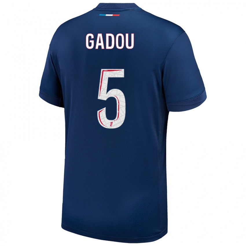 Hombre Camiseta Joane Gadou #5 Azul Marino Blanco 1ª Equipación 2024/25 La Camisa Chile