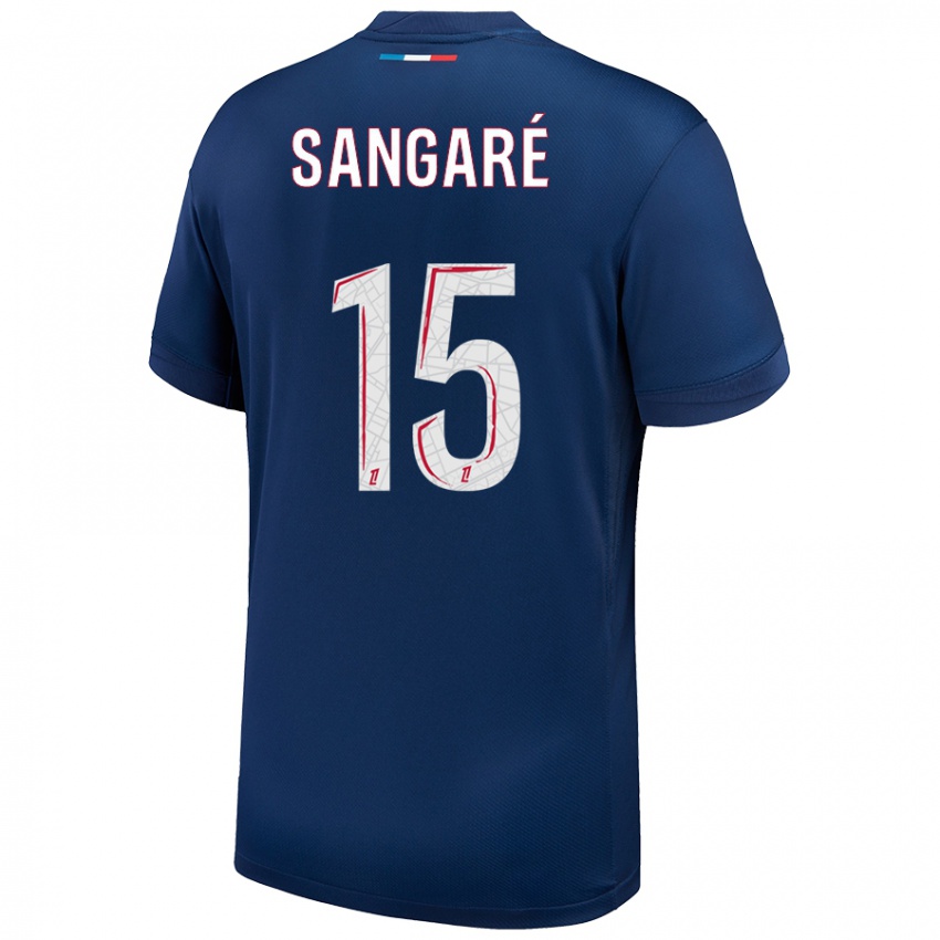 Hombre Camiseta Mahamadou Sangaré #15 Azul Marino Blanco 1ª Equipación 2024/25 La Camisa Chile