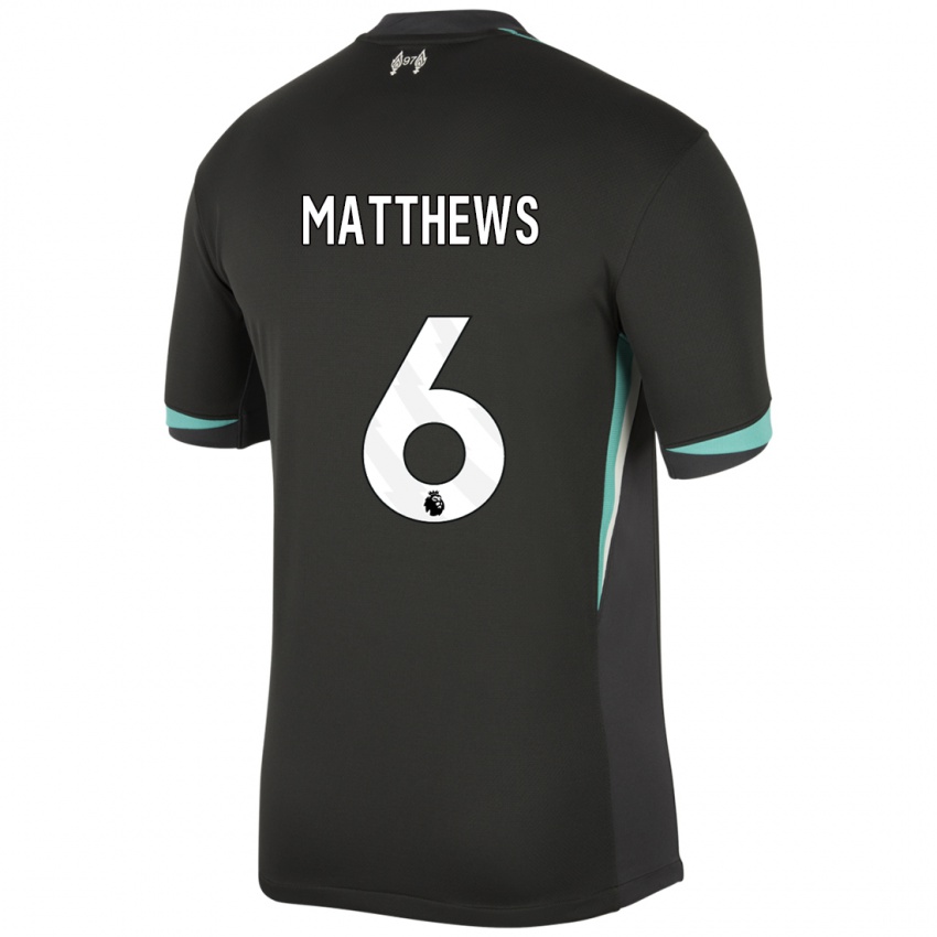 Hombre Camiseta Jasmine Matthews #6 Negro Antracita Blanco 2ª Equipación 2024/25 La Camisa Chile