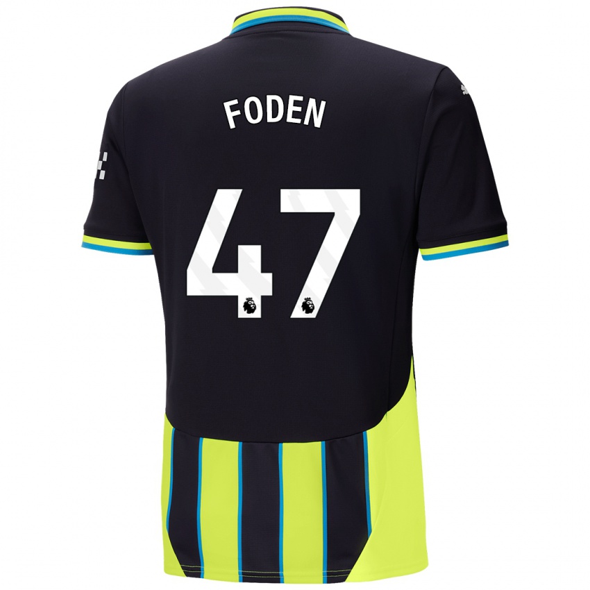 Hombre Camiseta Phil Foden #47 Azul Amarillo 2ª Equipación 2024/25 La Camisa Chile