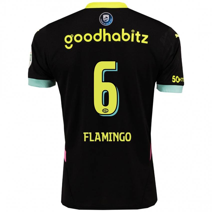 Hombre Camiseta Ryan Flamingo #6 Negro Amarillo 2ª Equipación 2024/25 La Camisa Chile