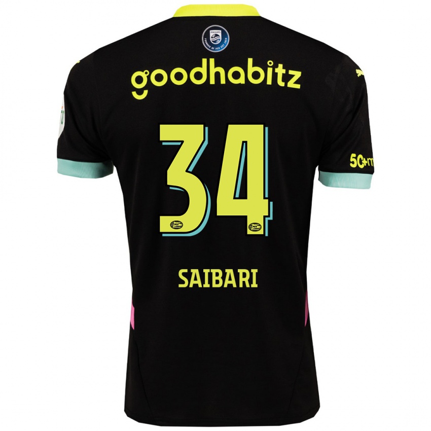 Hombre Camiseta Ismael Saibari #34 Negro Amarillo 2ª Equipación 2024/25 La Camisa Chile